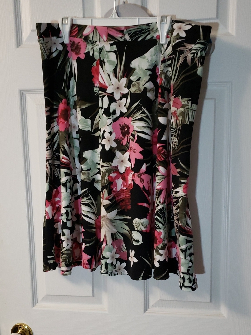 Floral A-Line Women's Skirt - Black with Pink & White Flowers